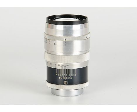 A Dallmeyer Dallac f/2 85mm Lens, chrome, serial no. 494631, body, VG, aperture slightly stiff, elements, VG, some very light