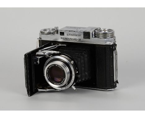 A Kershaw Peregrine III Rangefinder Camera, chrome, serial no. 4/26049, with Taylor Hobson Adotal f/2.8 80mm lens, chrome, se