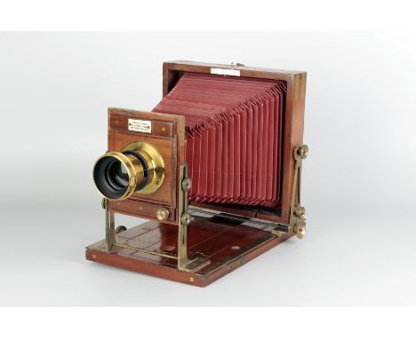 A J. Lancaster & Sons Special Instantograph Mahogany Field Camera, 6½x4¾, with unmarked Rapid Rectilinear f/8 ‘6½x4¾ brass le