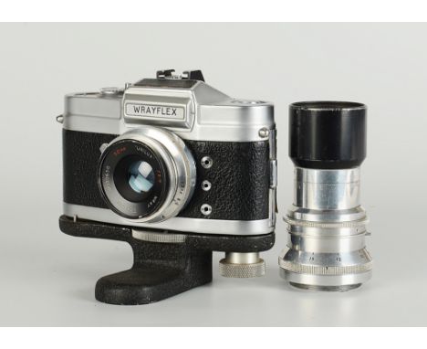 A Wray Wrayflex Ia Camera, chrome, serial no. 2351, with Wray Unilux f/2.8 50mm lens, chrome, serial no. 130650, body, G-VG, 