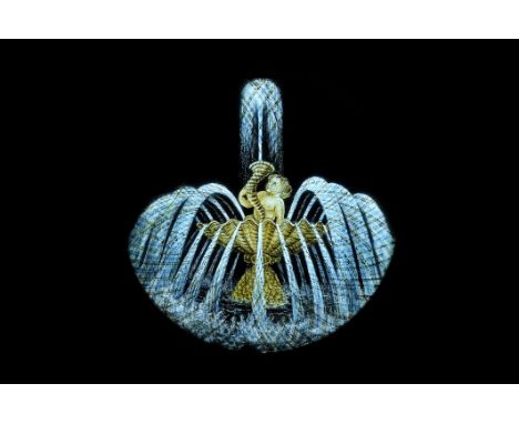 An Isaac Knott massive hand-painted mahogany-mounted Pulley-Driven Ornamental Fountain Magic Lantern Effect Slide, circular, 