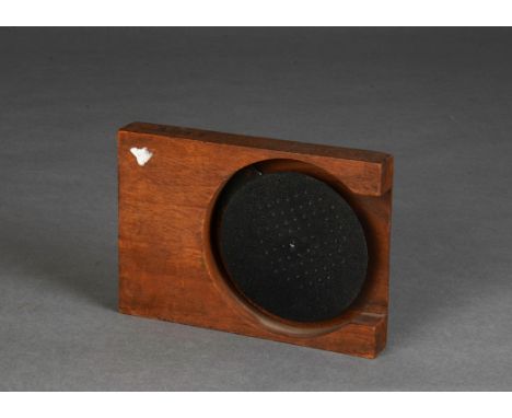 A Mahogany-mounted and Tinplate Eidotrope Magic Lantern Slide, pierced circular disc suspended on spring coil, G