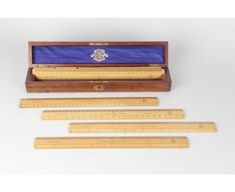 A Boxwood Set of Rules by A.G.Thornton, in fitted mahogany locking case, consisiting of six full size rules and six 2” scales