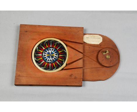 A rare and large Henry Langdon Childe Mahogany-Mounted and Brass Hand-Painted Chromatrope, pair of pulley-operated contra-rot