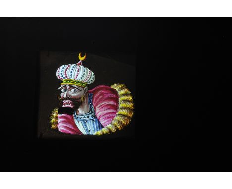 Mahogany-mounted Double-Slipper Pivoting Comic Magic Lantern Slides, three with single-slippers, F-G (8)