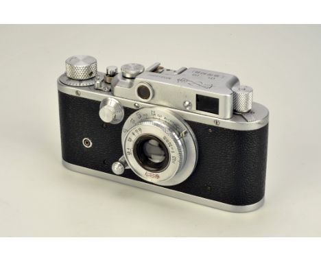 A Shanghai 58-II Rangefinder Camera, chrome, serial no. 5815062, with Shanghai f/3.5 50mm lens, chrome, body, VG, shutter wor