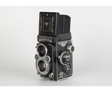 A Rolleiflex 3.5F TLR Camera, black, serial no. 2268365, with Carl Zeiss Planar f/3.5 75mm lens, serial no. 3309618, body, VG