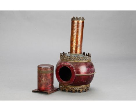 A Lapierre lacquered tinplate Spherical Magic Lantern, 320mm high, circa 1880, F, lacks illuminant