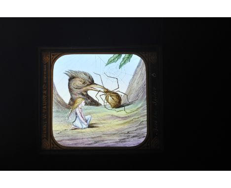 Mahogany-Mounted Hand-Coloured Magic Lantern Slide Sets, Henry Taunt - Blob the Spider (6), Old Prickles (6), with unmounted 