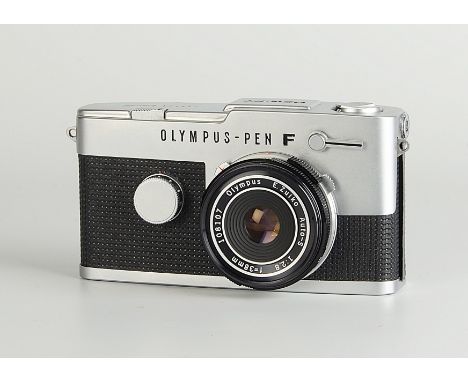 An Olympus Pen FT Camera, chrome, serial no. 295524, with E.Zuiko Auto-S f/2.8 38mm lens, black, serial no. 108107, body, G-V