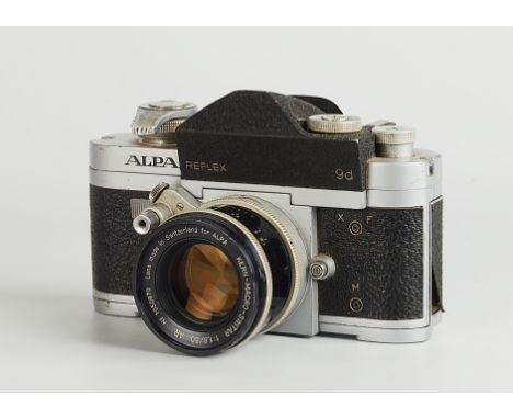 A Pignons Alpa 9d Camera, chrome, serial no. 47096, with Kern-Macro-Switar AR f/1.8 50mm lens, chrome, serial no. 1050970, bo