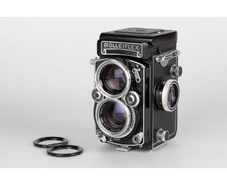 A Rolleiflex 2.8 E2 TLR Camera, black, serial no. 2355806, with Schneider Xenotar f/2.8 80mm lens, serial no. 6440147, body, 