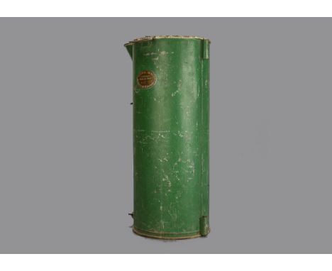 An acetylene gas generator cylinder, as sold by the Army & Navy Stores, green-painted galvanised steel, with brass plate ‘Chu