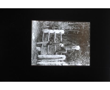 Arthur E Morton Monochrome Portraits, self-portrait - seated on stile and climbing over stile, daughter (3), daughter and sol