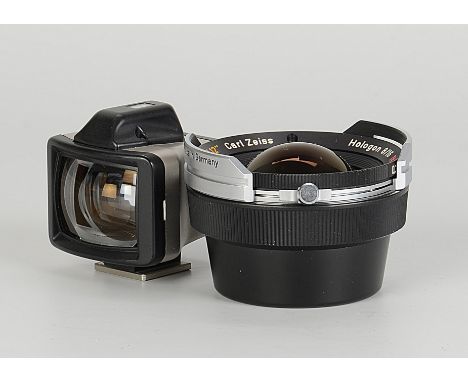 A Carl Zeiss Hologon T* f/8 16mm Lens, Contax G mount, black and silver, serial no. 7761048, body, E, elements, VG-E, some li