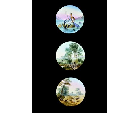 Static mahogany-mounted hand-painted and hand-coloured magic lantern slides, Newton ‘Seasons’ (4), arctic hunter with harpoon