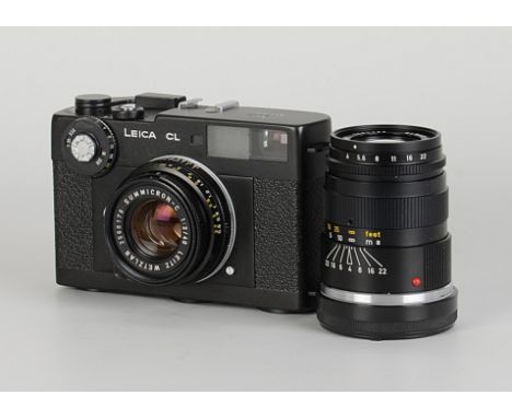 A Leica CL Rangefinder Camera, black, serial no. 1317936, with Leitz Summicron-C f/2 40mm lens, black, serial no. 2566178, bo