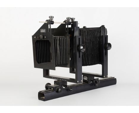 A Linhof Kardan Standard Mono-Rail Camera, 5x4”, serial  no. G921304, black, with Schneider Symmar-S f/5.6 180mm lens, black,