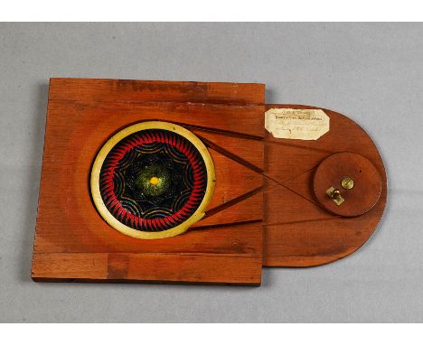 A rare and large Henry Langdon Childe Mahogany-Mounted and Brass Hand-Painted Chromatrope, pair of pulley-operated contra-rot