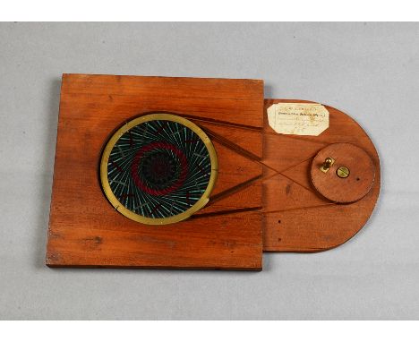 A rare and large Henry Langdon Childe Mahogany-Mounted and Brass Hand-Painted Chromatrope, pair of pulley-operated contra-rot