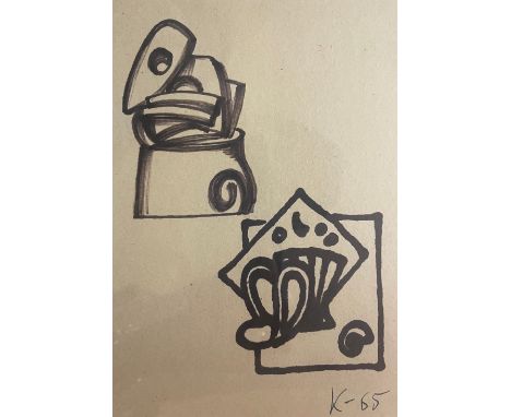 (i) Amphorae signed with monogram 'K' (upper right) ink and pencil on paper 8 x 10.5 cm (ii) Still life signed with monogram 