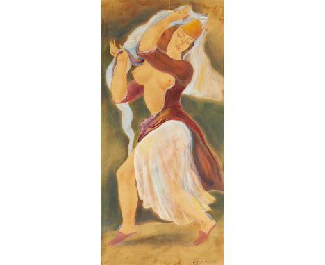 signed in Georgian and dated 'Gudiashvili 34' (lower right) mixed media on board 79.5 x 41 cm executed in 1934 Provenance: Pr