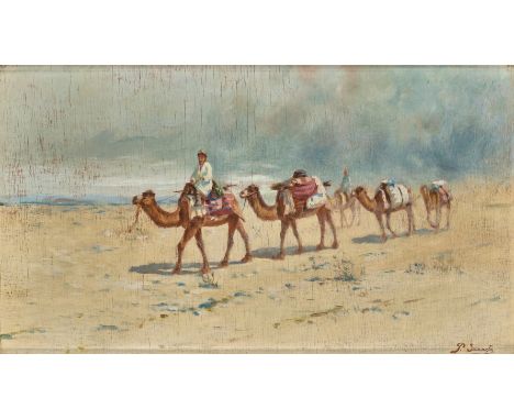 signed in Cyrillic 'R. Zommer' (lower right), old label on the reverse of the panel "Orientalische Gemälde Ausstellung des Ku