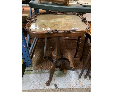 A MAHOGANY TRIPOD TABLE WITH EMBROIDERED FIRESCREEN TOP 