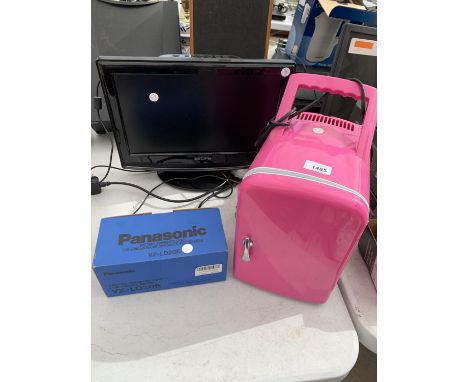 A MIXED QUANTITY TO INCLUDE A MINI COOLER, AN AKURA 15 INCH TELEVISION, SPEAKER ETC. 