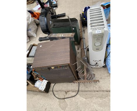 A DEHUMIDIFIER, HEATERS, GARDEN TOOLS ETC 
