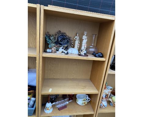 A  QUANTITY OF CERAMIC FIGURES, SHIP IN BOTTLE ETC 