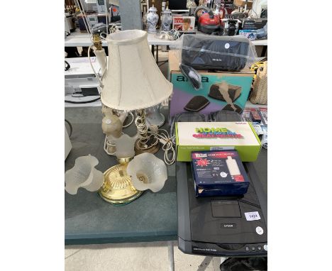 AN AIWA THREE PIECE SPEAKER SYSTEM, A ROUTER DVD CREATOR, AN EPSON 3590 PHOTO PRINTER WITH LAMPS 