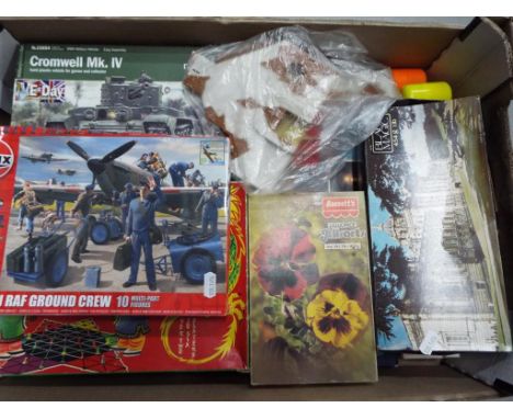 Lego, Salter and others - a good mixed lot of vintage toys, model kits, toy soldiers and games, lot includes Lego 609 Italeri