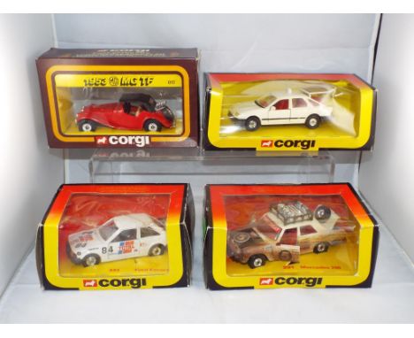 Diecast - Corgi - four vintage boxed Corgi vehicles, including 334 Ford Escort, 291 Mercedes 240, 451 Ford Sierra Taxi and 81