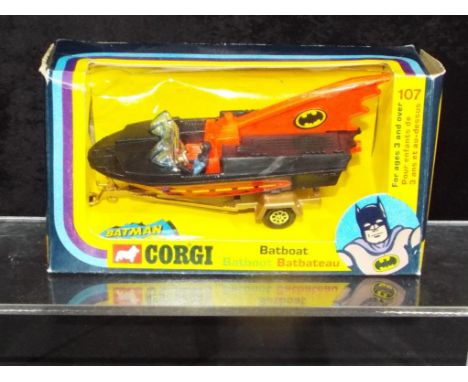Diecast - Corgi - a vintage boxed Corgi 107 Batboat with Batman figure, item appears to be in excellent to near mint in excel