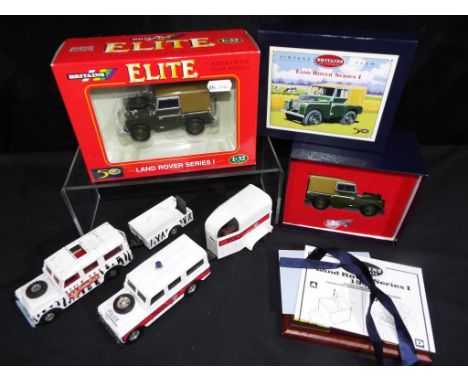 Diecast, Corgi, Britains - a collection of four diecast Land Rovers including two unboxed Corgi, a boxed Britains Elite Land 