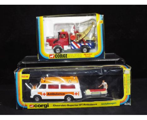 Diecast - Corgi - two vintage boxed Corgi vehicles, including 1144 Berliet Wrecker Truck 405 Chevrolet-Superior 61 Ambulance,