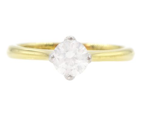 18ct gold single stone round brilliant cut diamond ring, hallmarked, diamond 0.42 carat, with IGL reportCondition Report:Appr