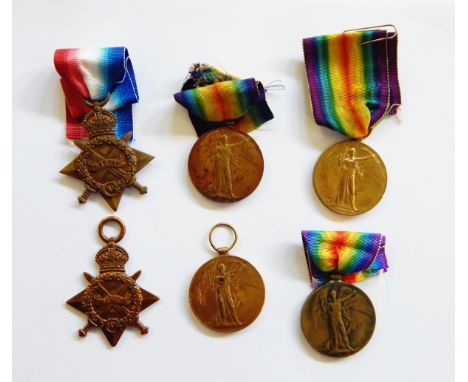 Collection of six WWI medals to include 1914-15 Star and Victory medal named to '84516 DVR R EGGLESTONE RFA', 1915 Star named