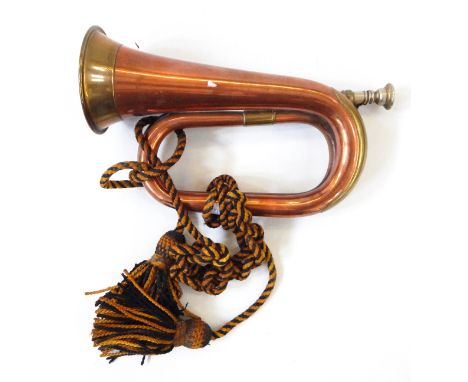 Copper and brass bugle made by Boosey & Hawkes of London, inscription 'PRESENTED TO POULTON BRANCH BRITISH LEGION BY THE PRES