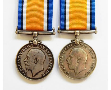 Two WWI War medals named to 'G-95712 PTE E R BACHELOR MIDD/X R' and '41006 PTE C G HILLIER R WAR R', Ernest Robert Bachelor k