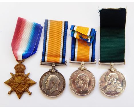 Four WWI medals to The Royal Navy Reserve 'SA 1934 D MAIR 2HD RNR', '8203A J T WADLEY SMN RNR' and two named to '3496D R IRVI