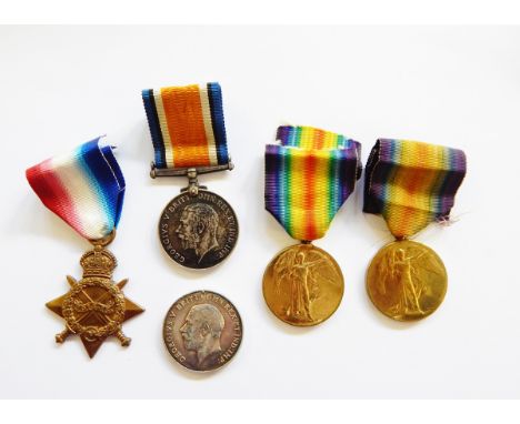 Collection of five WWI medals to include 1914-15 Star named to '681 GNR A RUDD RGA', War medal named to '37326 CPL W G LEWIS 