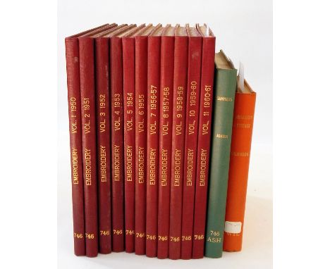 Embroidery Magazine 1950-1960/61, bound in red library cloth, bookplates etcAshton Leigh 'Samplers...in the Victoria and Albe