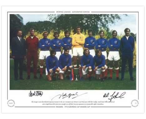 Autographed RANGERS 16 x 12 Limited-Edition : Col, depicting the 1972 European Cup Winners Cup winning team - Rangers - posin