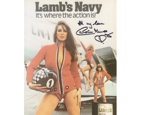 Lamb's Navy Rum, iconic 1070's ad series 8x10 colour photo signed by actress and model Caroline Munro. Good Condition. All au