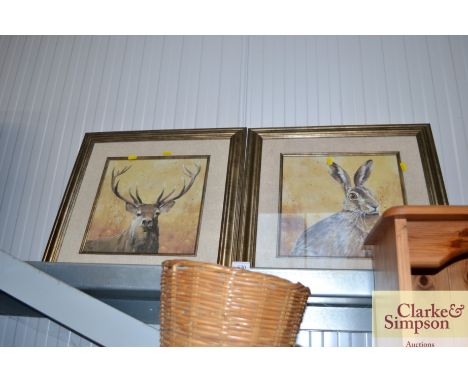 A Fletcher two coloured prints "The Highland Stag"  and "The Hare"