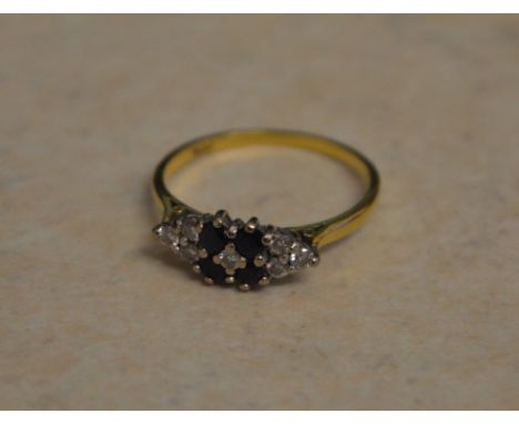 18ct gold diamond and sapphire cluster ring, approx 0.25ct of diamonds, Ring Size P