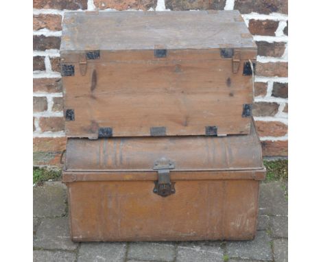 Tin trunk & wooden box