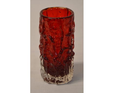 Whitefriars ruby red cylindrical bark vase